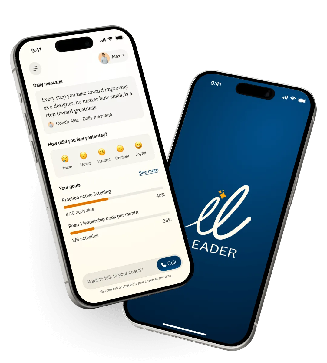 iLeader coaching app shown on two phones