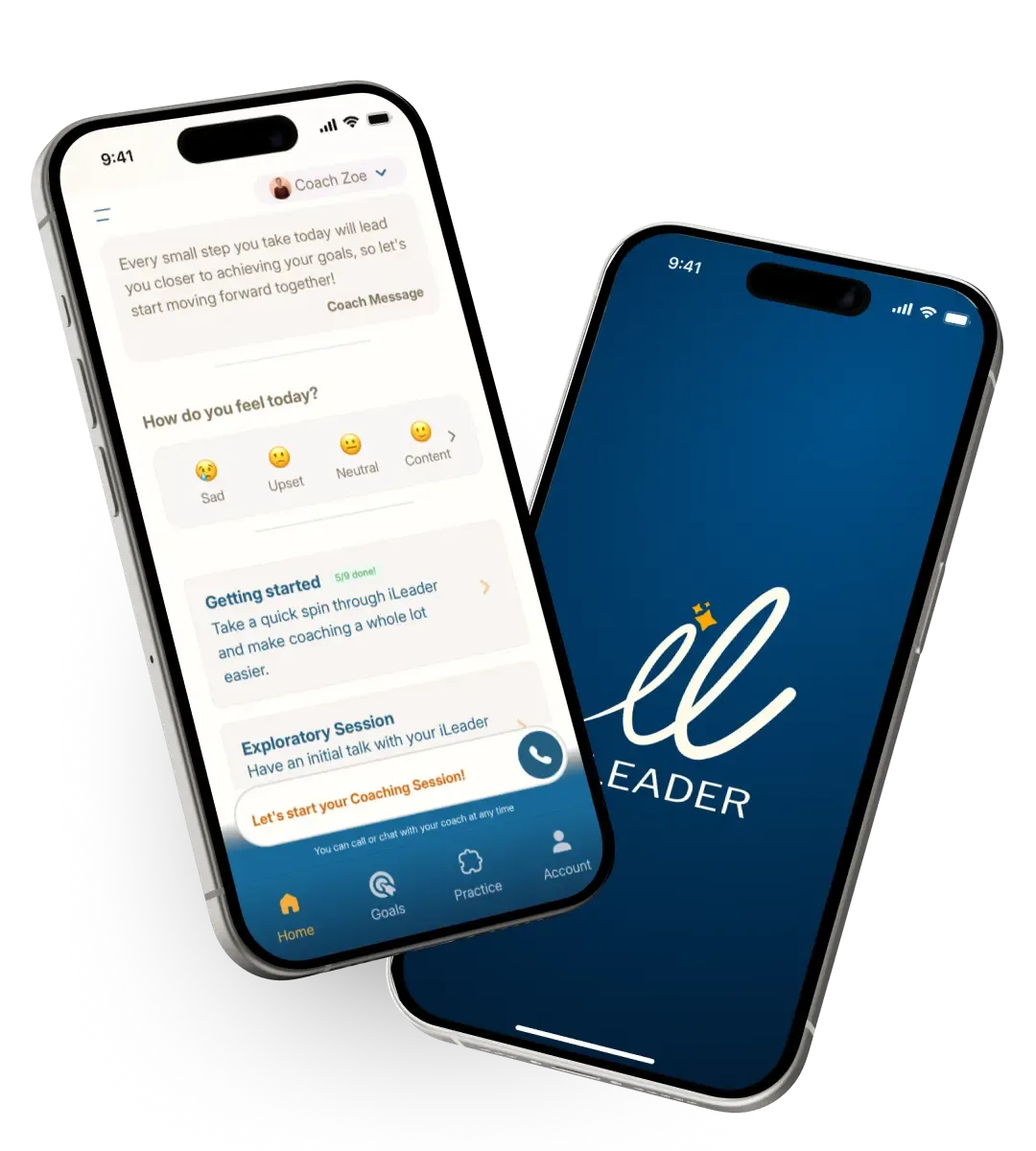 iLeader coaching app shown on two phones